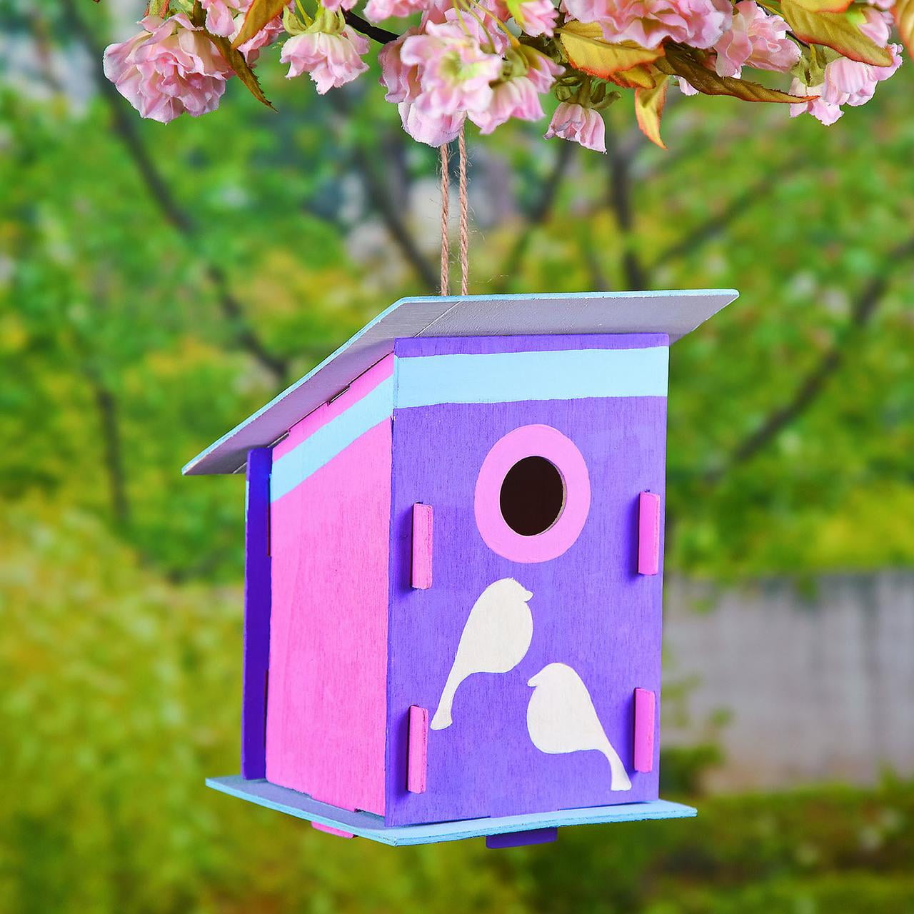 Fun Express DIY Unfinished Wood Birdhouses Craft Kit - Ideal for Creative Camp Projects Spring Crafts Personalized DIY Gifts - Perfect for Kids Adults & Group Activities - Easy to Assemble - 12 Piece
