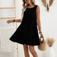 thumbnail image 5 of Dolkfu Mid-Length Going Out Dresses French Style Sleeveless Black Crew Neck Peasant Dresses Plaid Relaxed Fit Patchwork Refreshing Dresses Black,L, 5 of 5