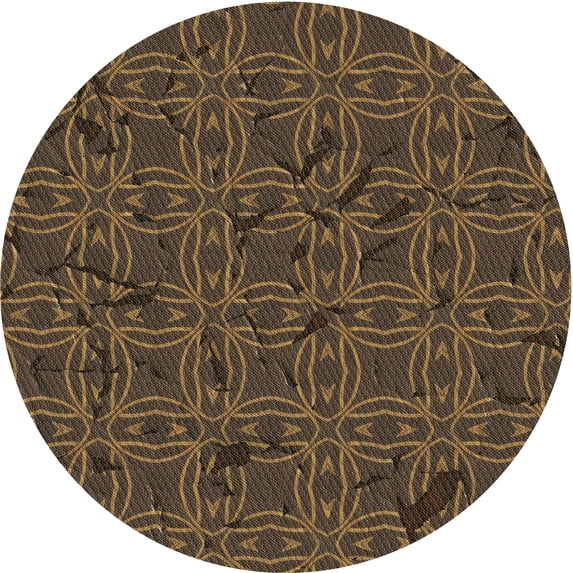 Ahgly Company Machine Washable Indoor Round Transitional Light Brown Area Rugs, 5' Round
