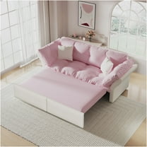 JERFIT Pink Velvet Convertible Sofa Bed Queen Size Sleeper with Pillows, 3-in-1 Multi-Functional Loveseat for Living Room, Space Saving Pull Out Bed