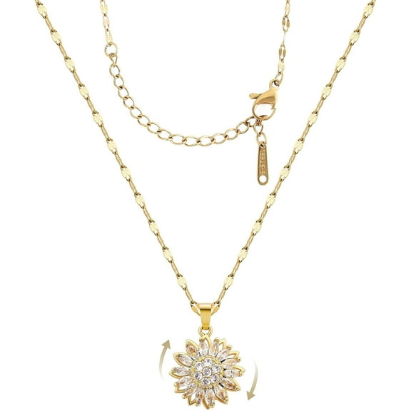 Sunflower Fidget Necklace for Women Gold Moon Necklace Rotating Heart Necklaces Spinning Crystal Flower Anxiety Necklaces Crescent Moons Jewelry Accessories