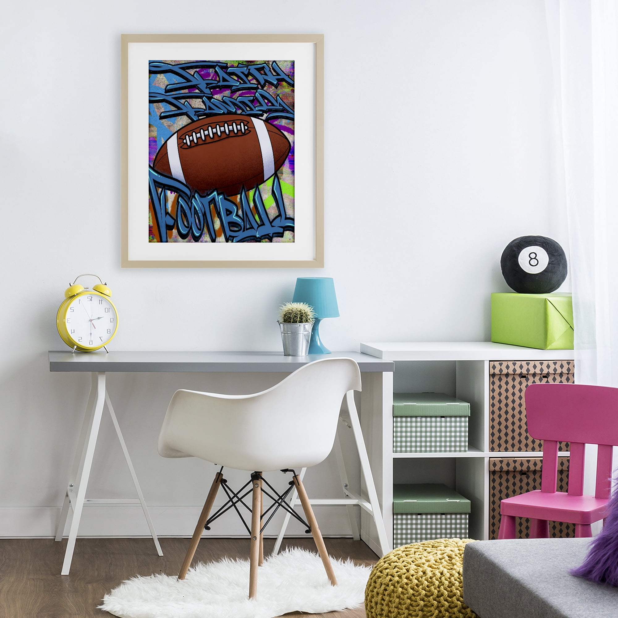 Stupell Industries Faith Family Football Graffiti Birch Framed Print Under Glass, design by Marcus Prime
