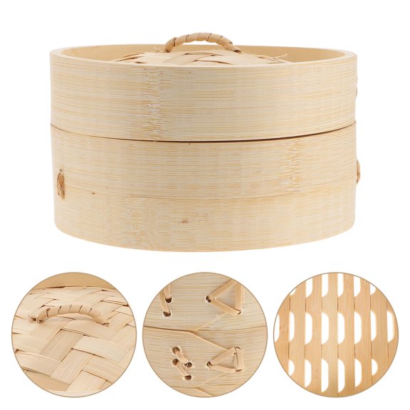DINHEAROM 1Set Convenient Bamboo Steamer Basket Natural Bamboo Kitchen Accessory with Lid