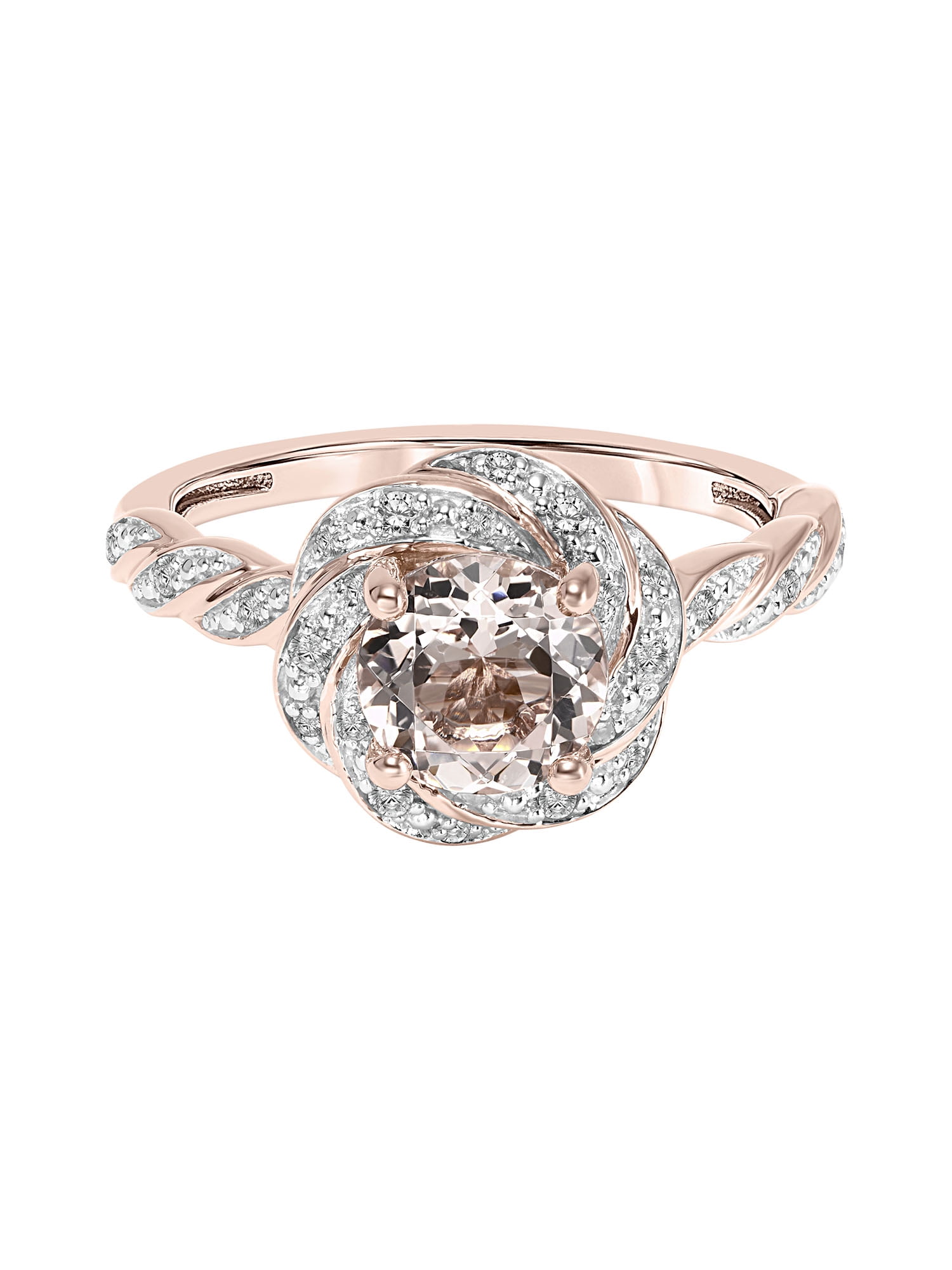 1-1/4 Carat T.G.W. Morganite and 1/10 Carat T.W. Diamond Halo Engagement Ring in 10k Rose Gold