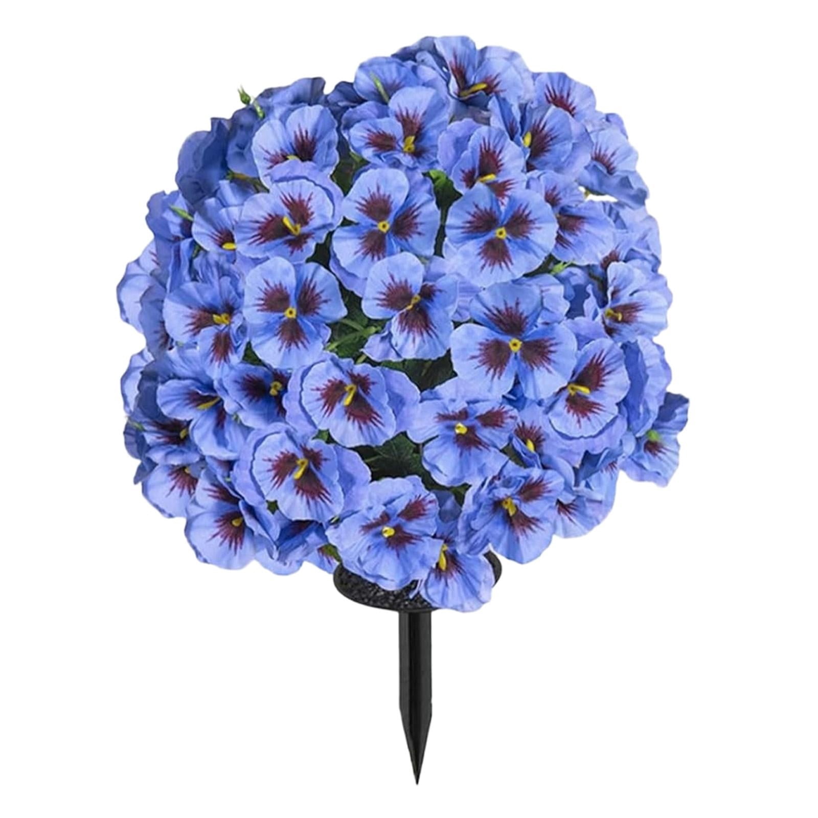 Spring Artificial Topiary for Outdoors with Spikes, UV Resistant Fake Outdoor Shrubs with Violet Flowers, Artificial Bushes for Outdoors Garden, Front Porch, Yard, Patio, Blue