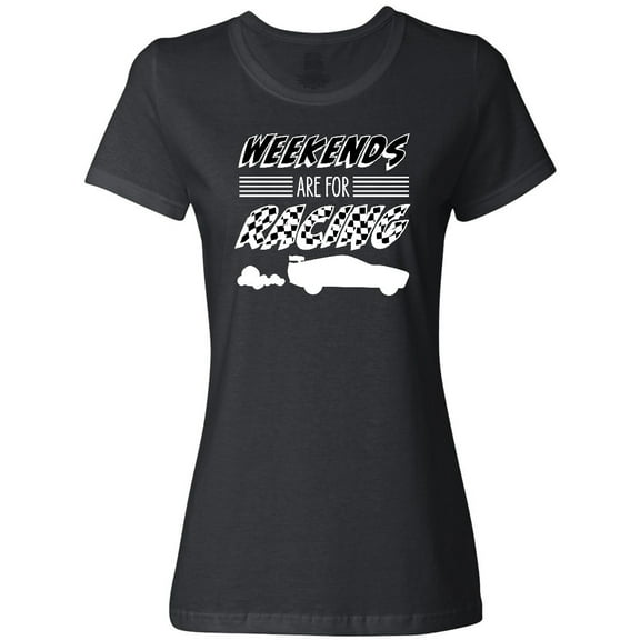 Inktastic Weekends are for Racing Race Car Silhouette and Racing Flag Women's T-Shirt
