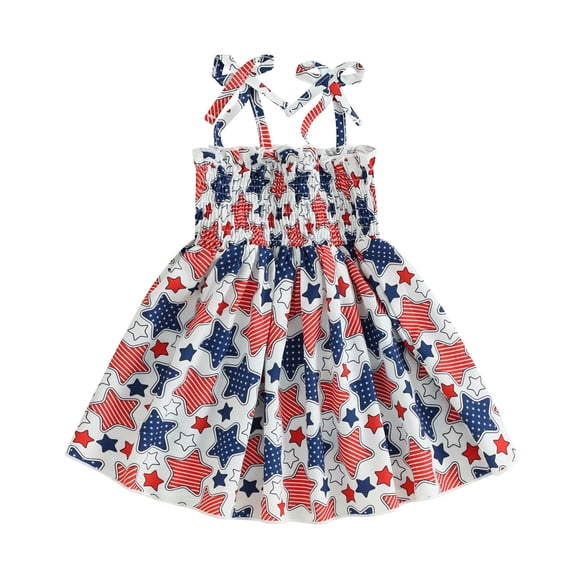 Coerni Toddler Baby Girls 4th of July Dress Independence Day Outfit Kids American Flag Patriotic Clothes A Line Dresses