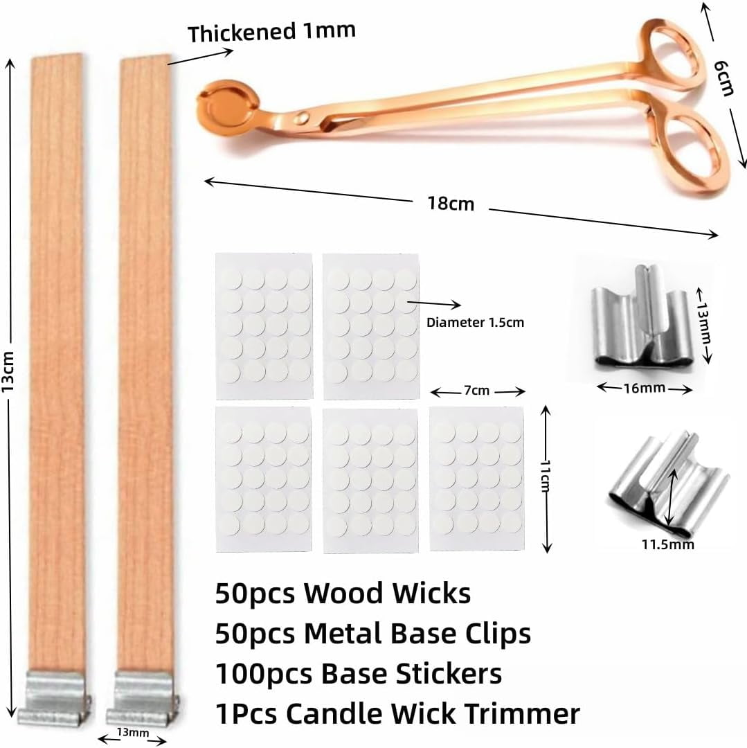50Pcs Wood Wicks for Candles Making, 5.1x0.5x0.04inch Wood Candle Wicks Natural & Crackling Wooden Candle Wicks with Trimmer for DIY Craft