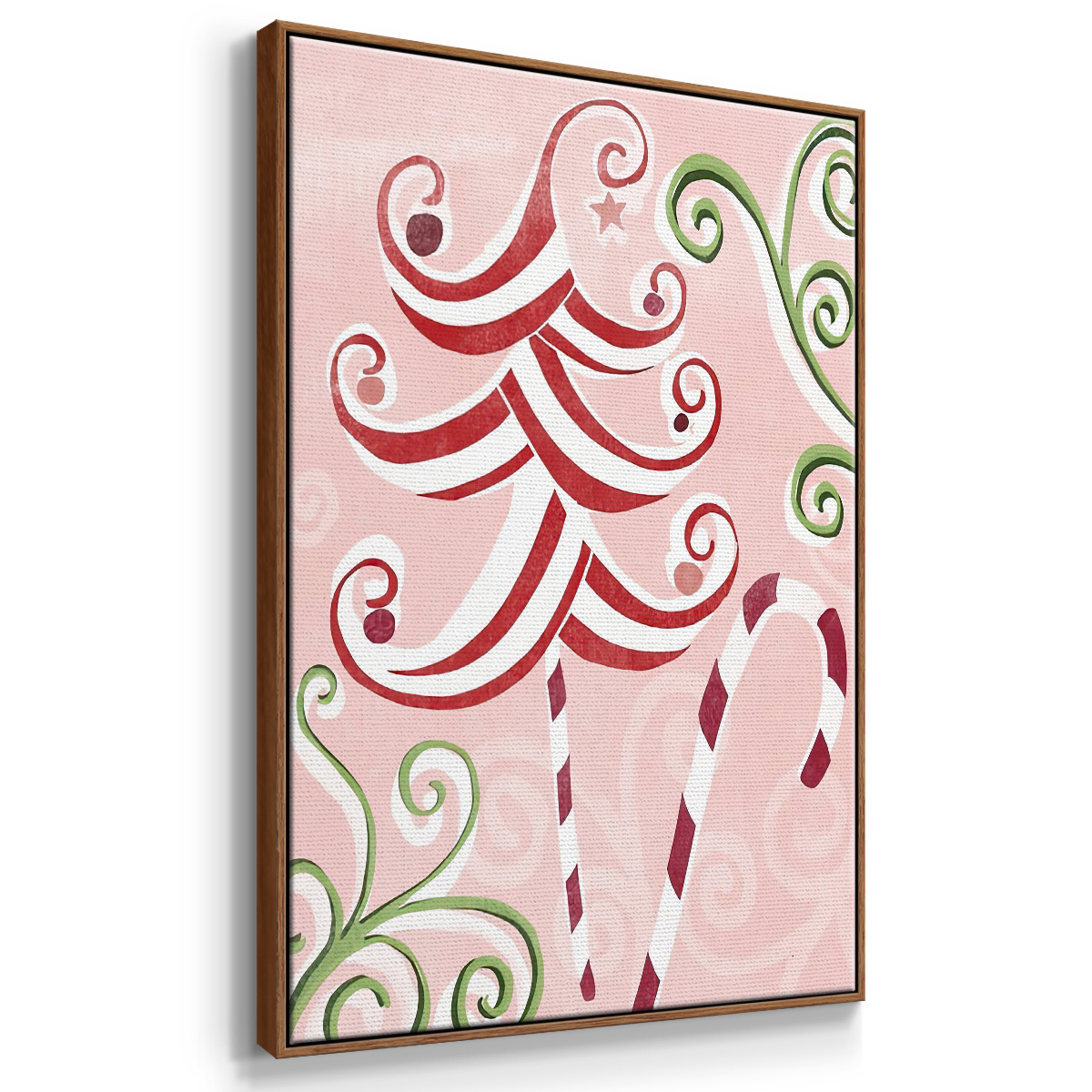Candy Cane Holiday I - Framed Gallery Wrapped Holiday Canvas - 17 x 25 - Rosewood Frame