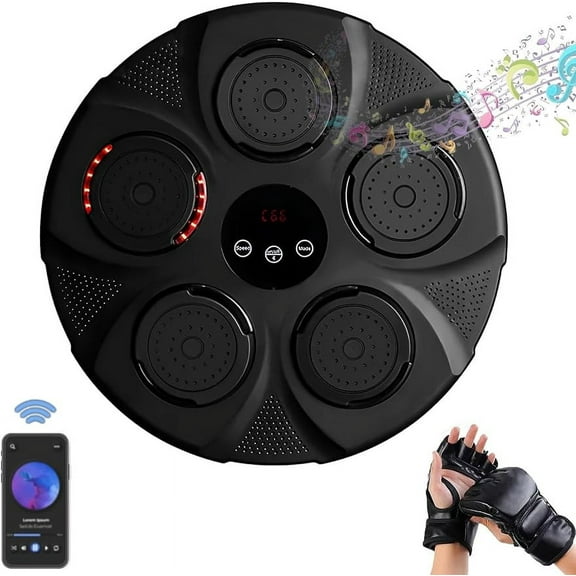Annuodi Smart Music Boxing Machine, Wall Mount Electronic Boxing Trainer W/Bluetooth Connectivity for Music Playback, Boxing Equipment W/Gloves for Speed and Agility Training