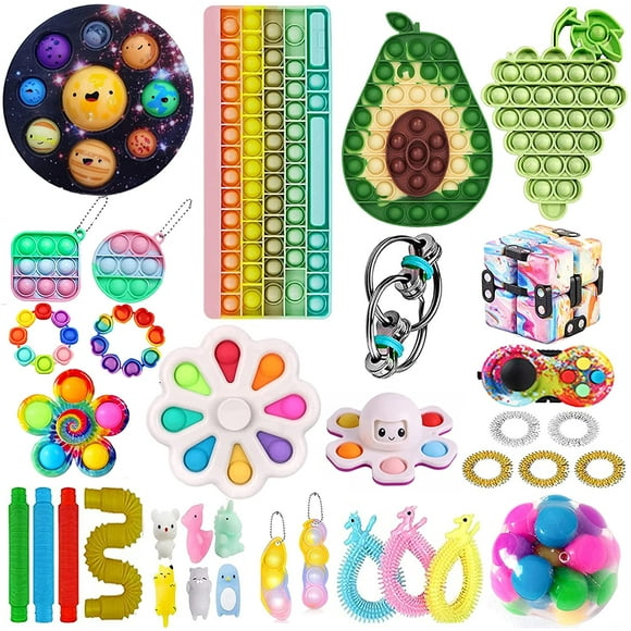 30pcs Fidget Packs Anti-Anxiety Toys, Pop Fidget Block Set Stress Relief Toys for Adults, Cheap Sensory Fidget Toy Pack with Marble Mesh Anxiety Tube Fidgetet Packs (J7)