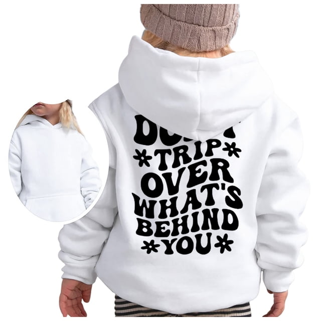 FAOWME Chandail à Capuchon pour Filles Manches Longues Sweat à Capuche Graphique Mignon Blanc 5-6 Ans