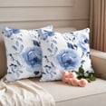 thumbnail image 2 of Blue Floral Pillow Covers 2 Pack Watercolor Botanical Blue Spring Flowers Leaves Pillowcase Waterproof Outdoor Throw Pillow Cover for Patio Garden Square Cushion 16”x16”, 2 of 9