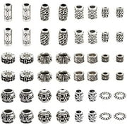 120 Pcs 12 Styles Tibetan Style Alloy Beads Antique Silver Metal Beads Spacer European Large Hole Beads Multistyle Spacer Charms for DIY Jewelry Making Bracelet Necklace Earrings