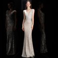 thumbnail image 1 of Vestido de noche color champán para banquete de primavera, con lentejuelas, cola de pez, ajustado, sexy, largo, para anfitrión de la reunión anual, vestido de noche, 1 of 6