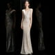 thumbnail image 1 of Vestido de noche color champán para banquete de primavera, con lentejuelas, cola de pez, ajustado, sexy, largo, para anfitrión de la reunión anual, vestido de noche, 1 of 6