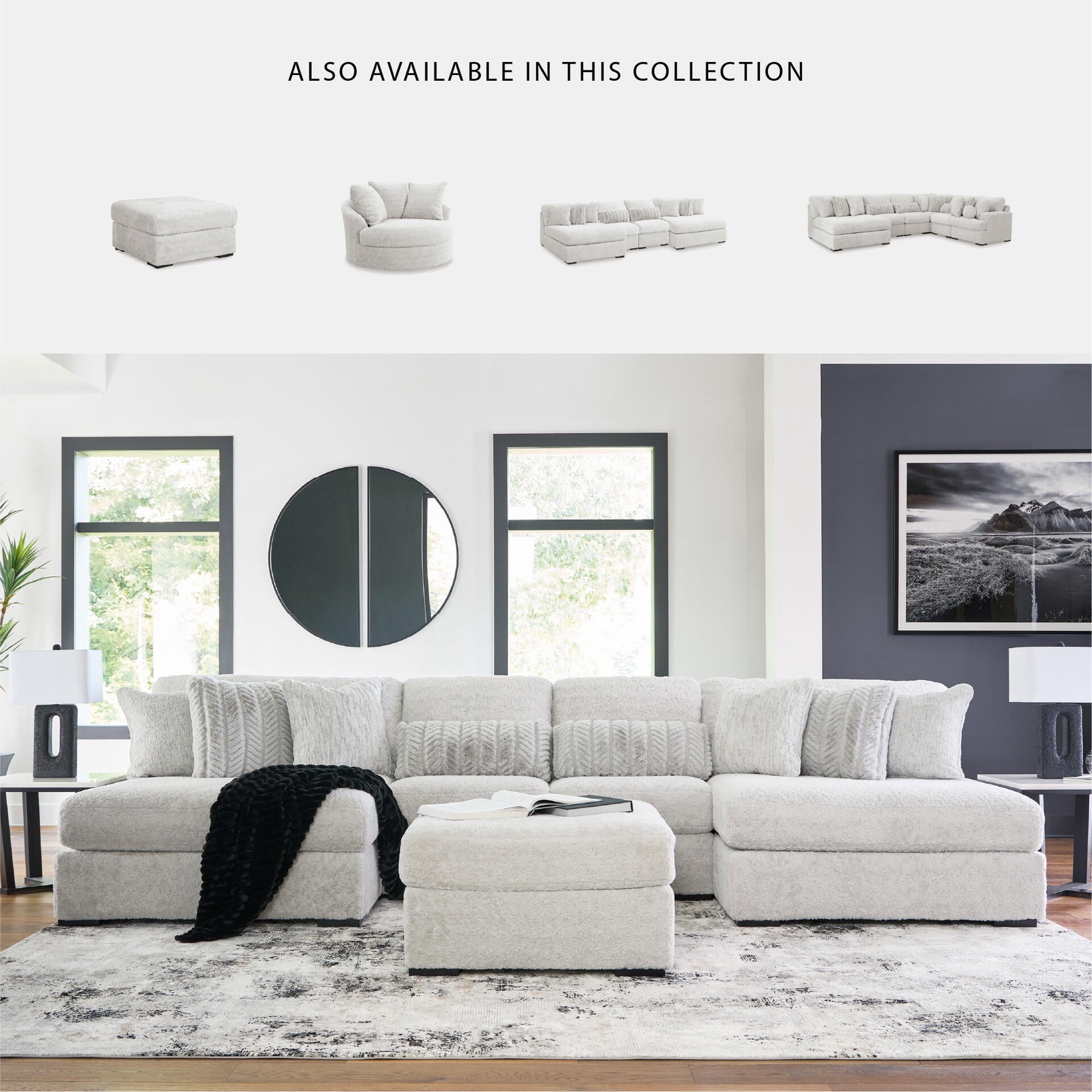 Signature Design by Ashley Cuddlesome Oversized Accent Ottoman, Plush Polyester Upholstery, Arctic White