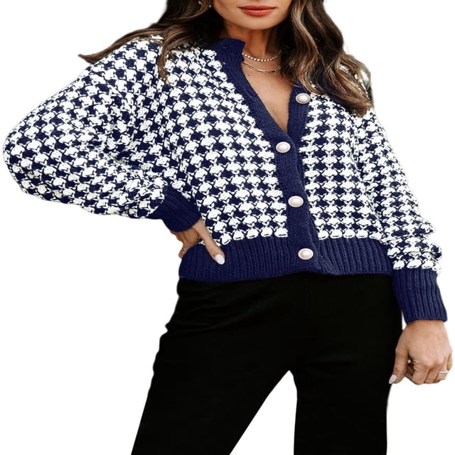 Cardigan Sweaters for Women Plaid Lightweight Cardigan V Neck Button Down Cardigan Long Sleeve Cable Knit Oversized Sweaters Tops