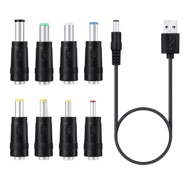 Universal Interchangeable Power Cord Jack with 8 Charging Plugs for Travel Adapters