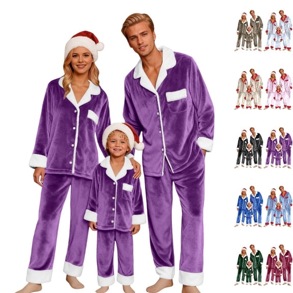 UJNDER Family Christmas Pajamas Matching Sets Fleece Long Sleeve Cozy Holiday Festive Nightwear Outfit for Mom,01_Purple,XXL