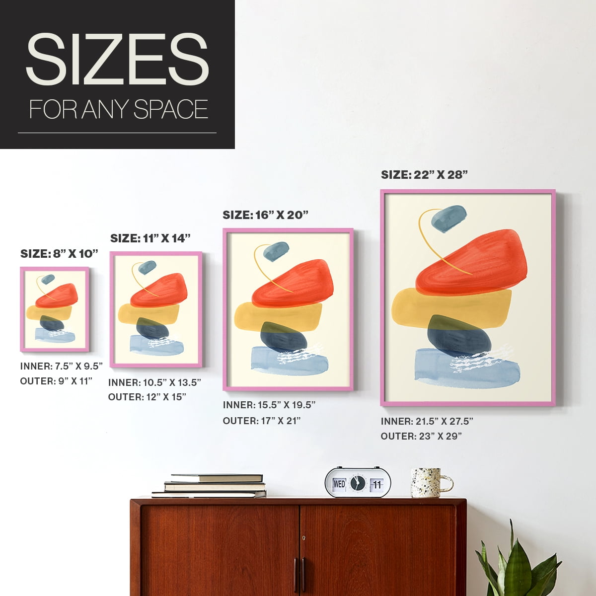 Bright Color Bundle II Framed Print in Pink Solid Wood Framed Print No Nail Hanging