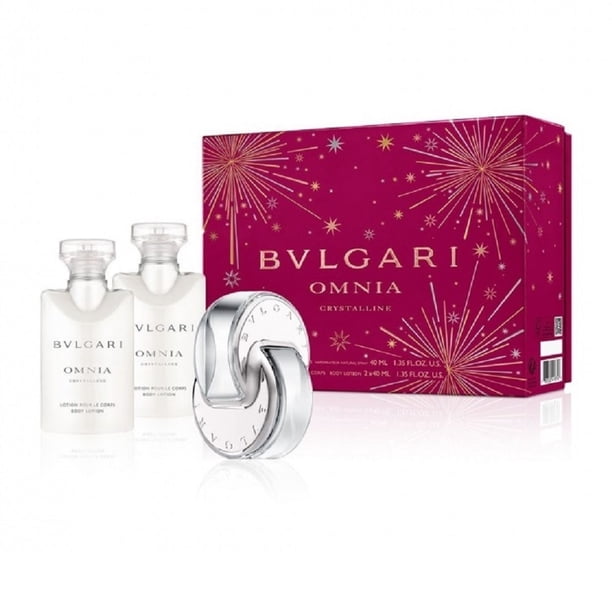 Bvlgari Omnia Crystalline de Bvlgari para mujer - Set de regalo de 3 piezas en spray EDT de 1,35 oz, 2 lociones corporales de 1,35 oz