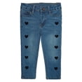 thumbnail image 1 of KIDSCOOL SPACE Baby Little Girls Jeans,Pink Heart Shapped Embroidered Strechy Denim Soft Slim Pants,Blue,18-24 Months, 1 of 6