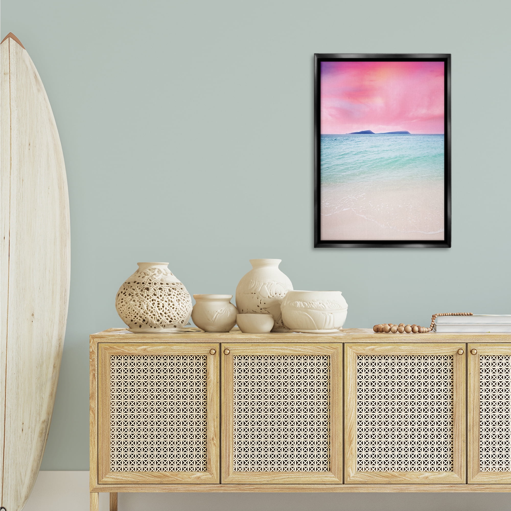 Stupell Industries Pink Sky Shoreline Landscape & Nature Photography Black Floater Framed Canvas Art Print Wall Art, 21 x 31