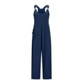 thumbnail image 5 of BiZtdJrK Womens Cotton Linen Jumpsuits Sleeveless Baggy Bib Overalls Lightweight Comfy Maternity Rompers with Pockets clearance items Navy S, 5 of 8