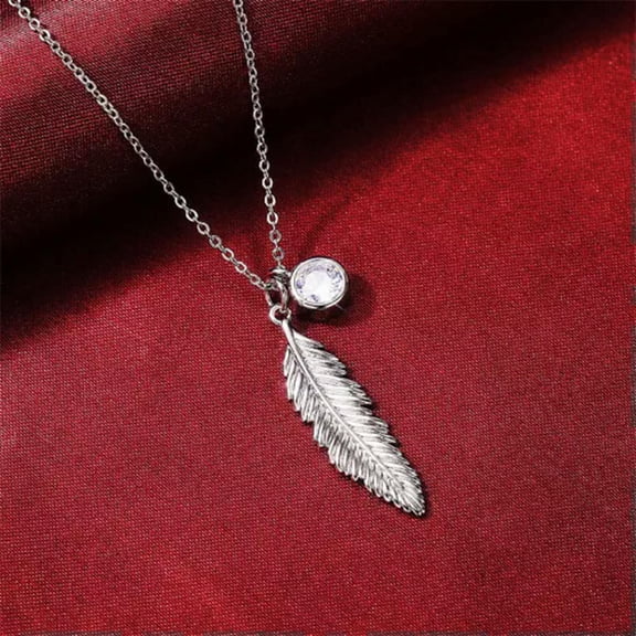 GKNET Cute Feather 925 Silver Gold Plated Necklaces Pendants Cubic Zirconia Jewelry-Silver