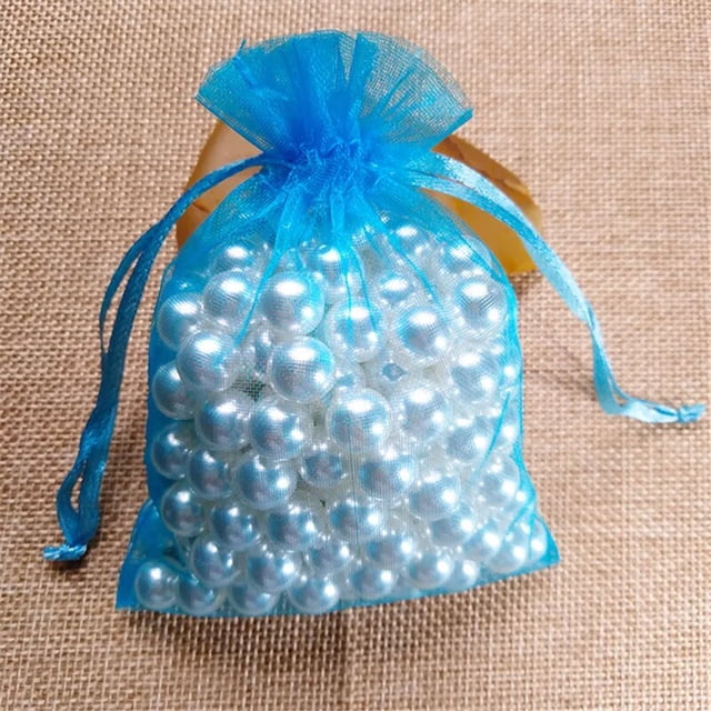 Lote de 50 bolsas pequeñas de Organza para joyería, 7x9, 9x12cm, con cordón para bolsita regalo de Navidad, boda, dulces, fiesta, bolsa de embalaje de cuentas