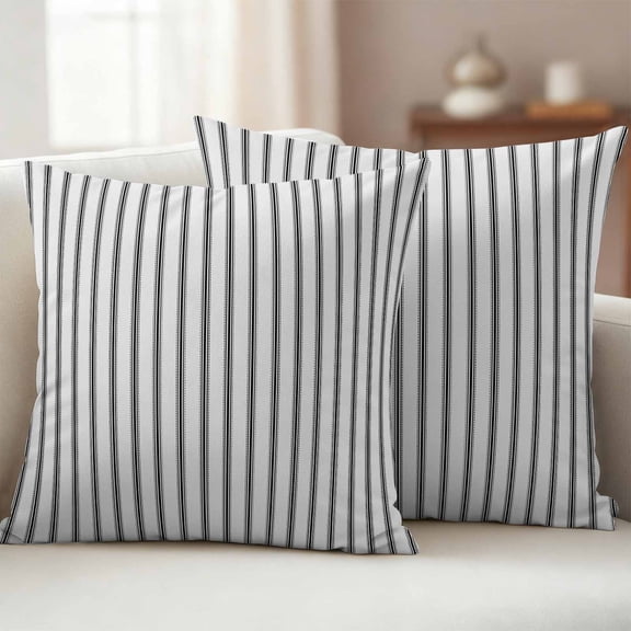 Pack of 2 Outdoor Pillow Covers,Waterproof Black Striped Throw Pillow Covers,Black White Stripes Farmhouse Decorative Pillowcases Cushion Covers for Patio Couch Pillow Sham Protector 26x26 Inch