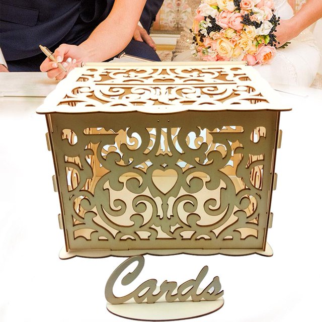 Tmvgtek Caja De Almacenamiento De Regalo Para Tarjetas De Boda Ahuecadas De Madera Diy, Suministros Para Fiestas (Jm01776) Tmvgtek Para estrenar