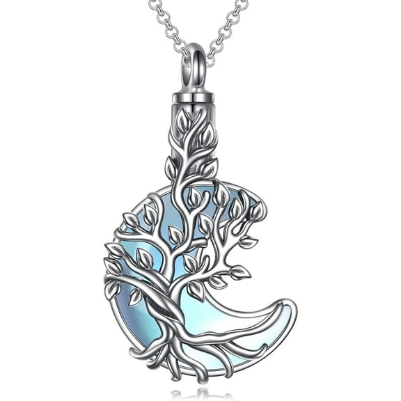 DOLIOX Tree of Life Urn Necklaces for Ashes 925 Sterling Silver Moonstone Tree of Life Cremation Jewelry for Ashes Memory Jewelry for Women Men