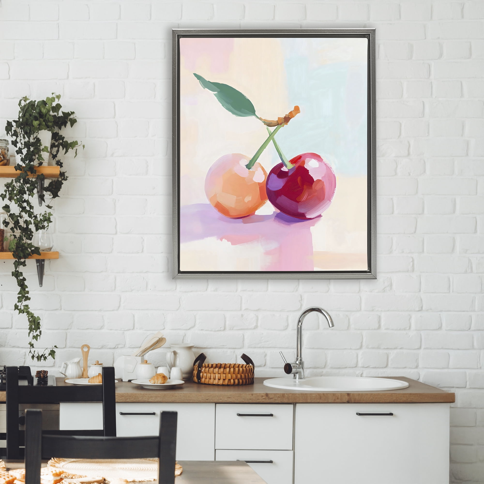 Stupell Industries Pastel Cherries Pair Gray Framed Floater Canvas Wall Art, design by The Prints Vibe
