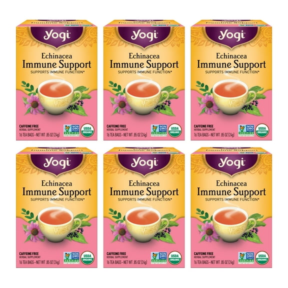 Yogi Tea Echinacea Immune Support, Organic Herbal Tea, Wellness Tea Bags, 6 Boxes of 16