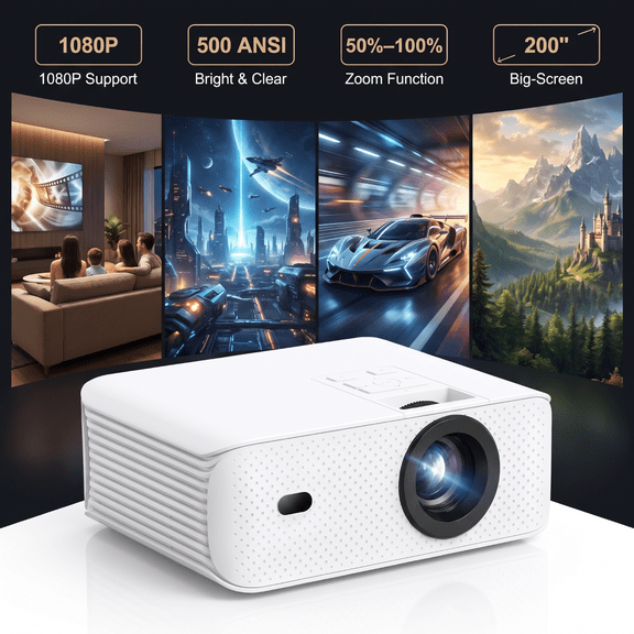 ARTSEA Mini Projector, LED Portable Movie Phone Projector, 2K 1080P Support, Outdoor Home Theater Kids Projector, Compatible with Android/iOS/Windows