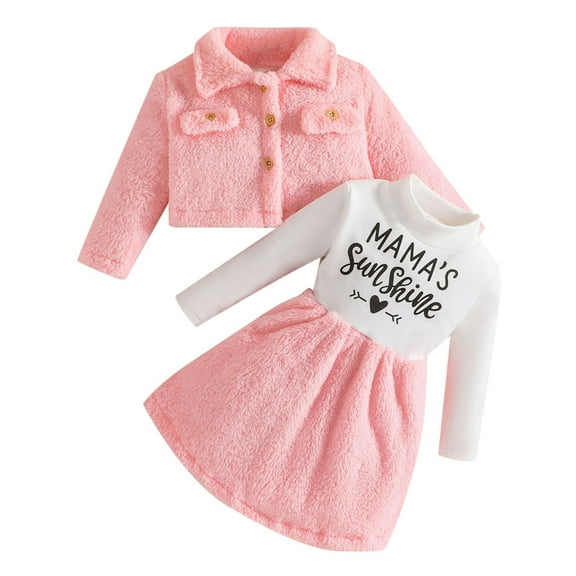 Sngxgn Toddler Girl Fall Winter Outfits Puff Sleeve Tops Skirt Set Kids Fashion Clothes(Pink,3Y)