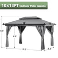thumbnail image 2 of COMLAX FIELD Outdoor Gazebo 10x13 with Mosquito Netting and Privacy Screens, Screen Tent with Double-Roof, Heavy Duty Shelter Canopy Tent, 2 of 7