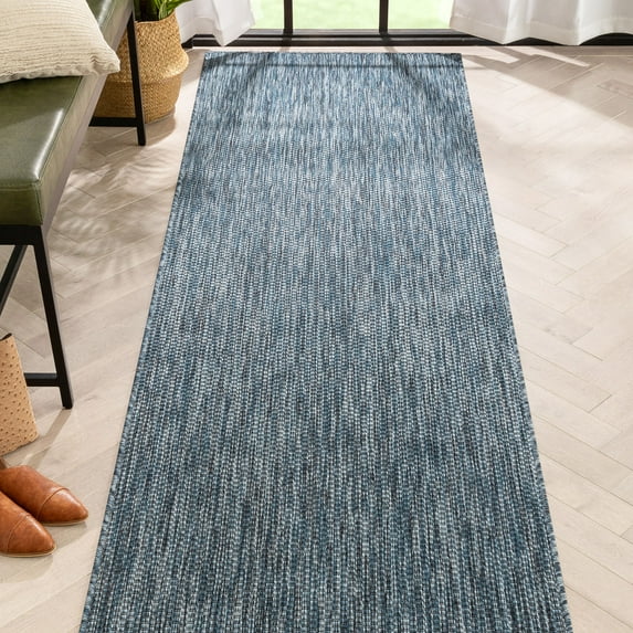 Well Woven Leifen Blue Indoor / Outdoor Flat Weave Pile Solid Color Pattern Runner Rug 3x10 (2'7" x 9'10")