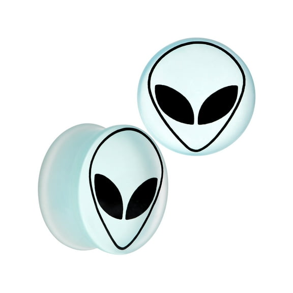Body Candy Womens 2Pc White Matte Glass UFO Alien Face Double Flare Ear Plug Gauges Set of 2 28mm