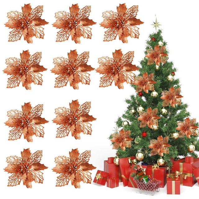 Glitter Poinsettia Flores Decoración De Navidad Flores Artificiales Reutilizables Advancent HA044565-01