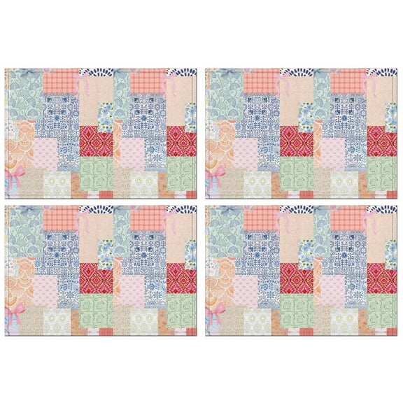 Pioneer Flower Floral Print Pattern Summer Placemats Table Placemats Set Of 4-Linen Kitchen Washable Placemats Table Mats 12x18 Inch Non-Slip Heat Resistant