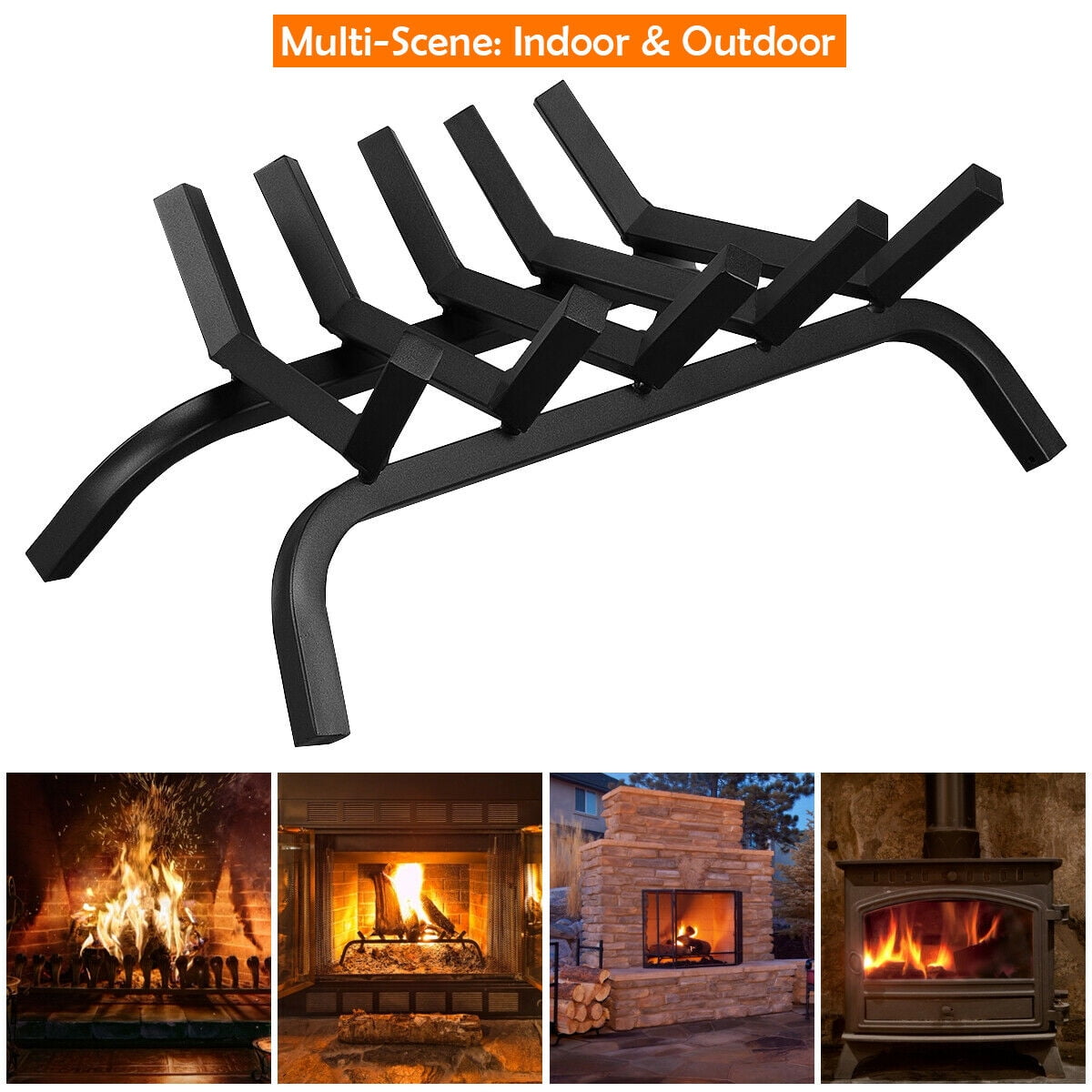 Outsunny Firewood Log Grate for Indoor Wood Burning Fireplace Steel 21 L