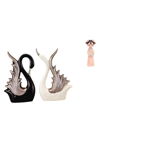 Figuras de cerámica de cisne y estatua de resina de niña, escultura de colección de escritorio, adorno tradicional chino antiguo en miniatura para est