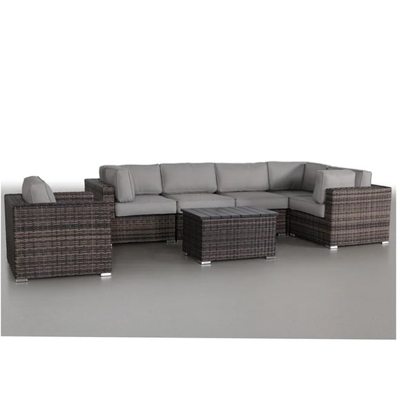 JERFIT 7-Piece Outdoor Wicker Sectional Sofa Set with Cushions, All-Weather Rattan Patio Furniture for Garden, Poolside, Brown or Gray