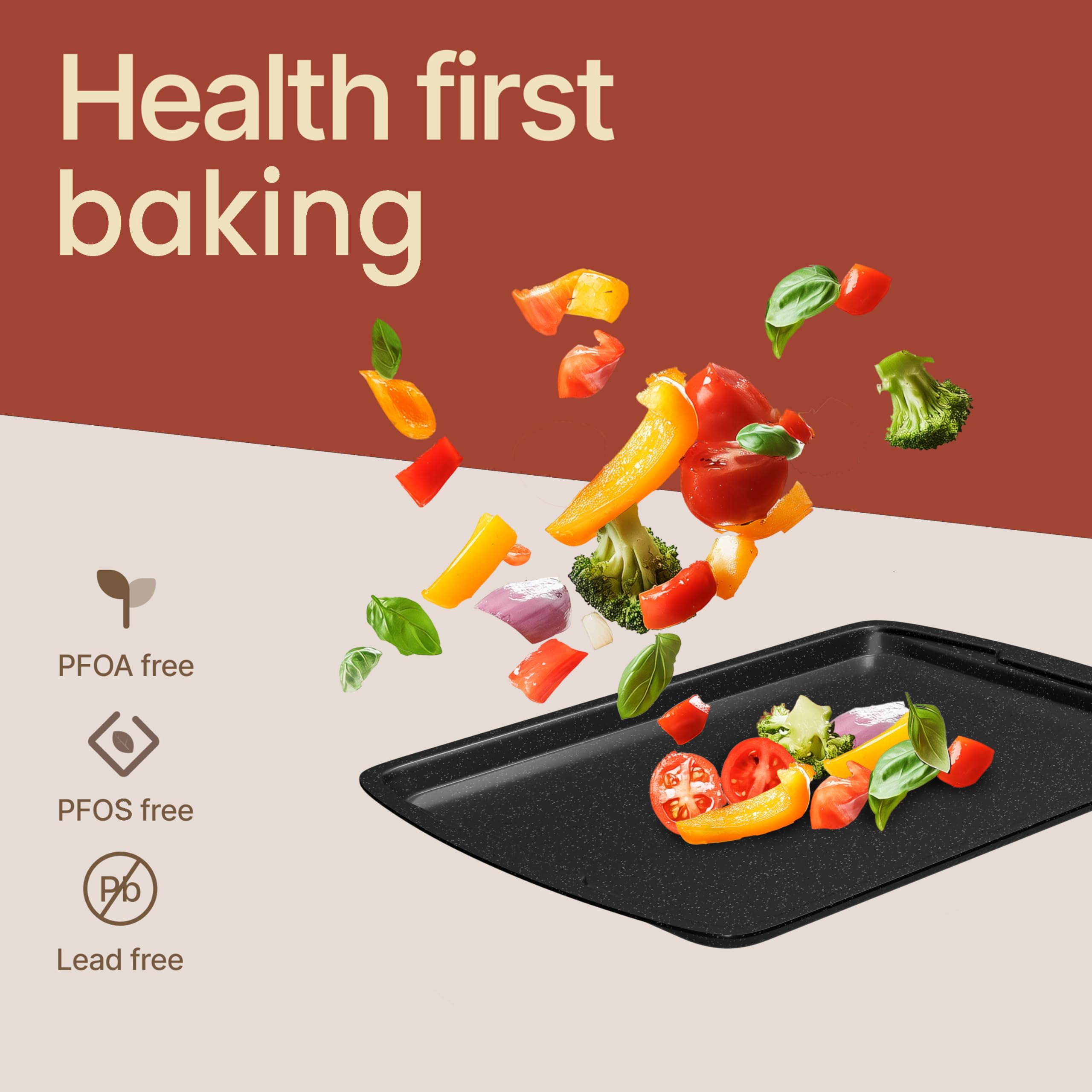 Bakken- Swiss Kitchen Baking Pan Set - Nonstick Gray Marble Coating, Commercial Grade Carbon Steel, Baking Kitchen Essentials, Oven Safe Tray (Up To 450° F), Set of 6