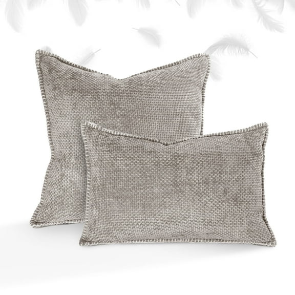 Austin Horn Classics Chenille Pillows With "Blanket Stitch" Cover Only Dove Grey 20"X20" & 13"X20 Combo