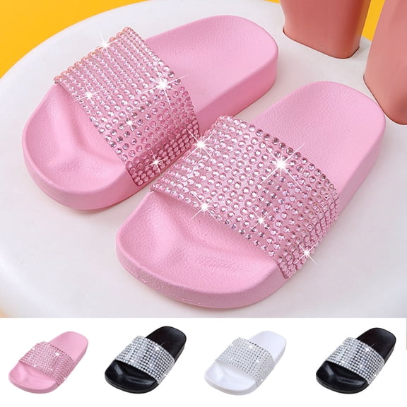 Kids Flip Flops Sandals Toddler Girls Shining Slides Soft Bottom Anti Slip Shower Beach Pool Shoes Slip on Summer Slippers White 1.5M(35)