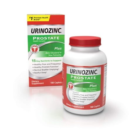 Urinozinc Plus Prostate Health Formula + Beta-Sitosterol, 180 Caplets (90 Day Supply)  Healthy Flow and Frequency Bladder Emptying Good Quality Sleep, Saw Palmetto Prostate Supplement Plus